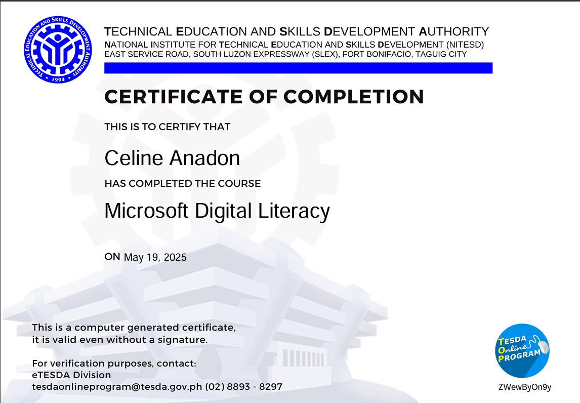 DIGITAL LITERACY CERTIFICATE