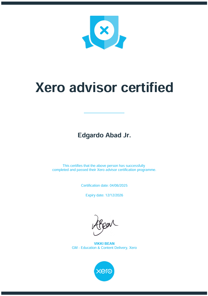 Certificate of Completion - XERO Advisor Programme