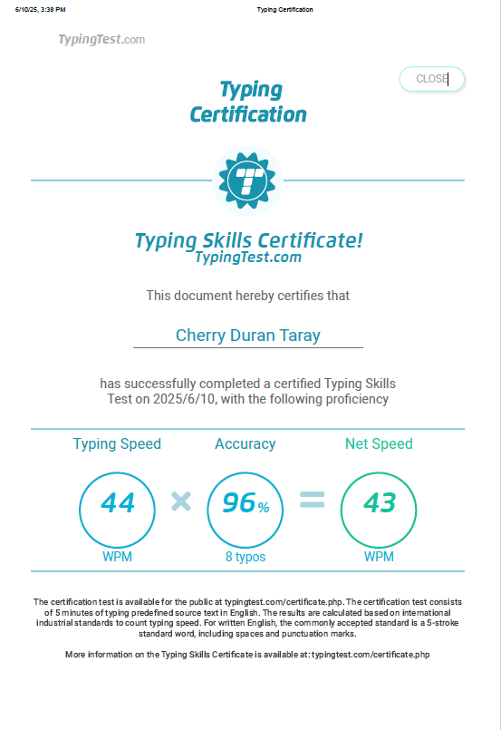 Typing Skills Certificate