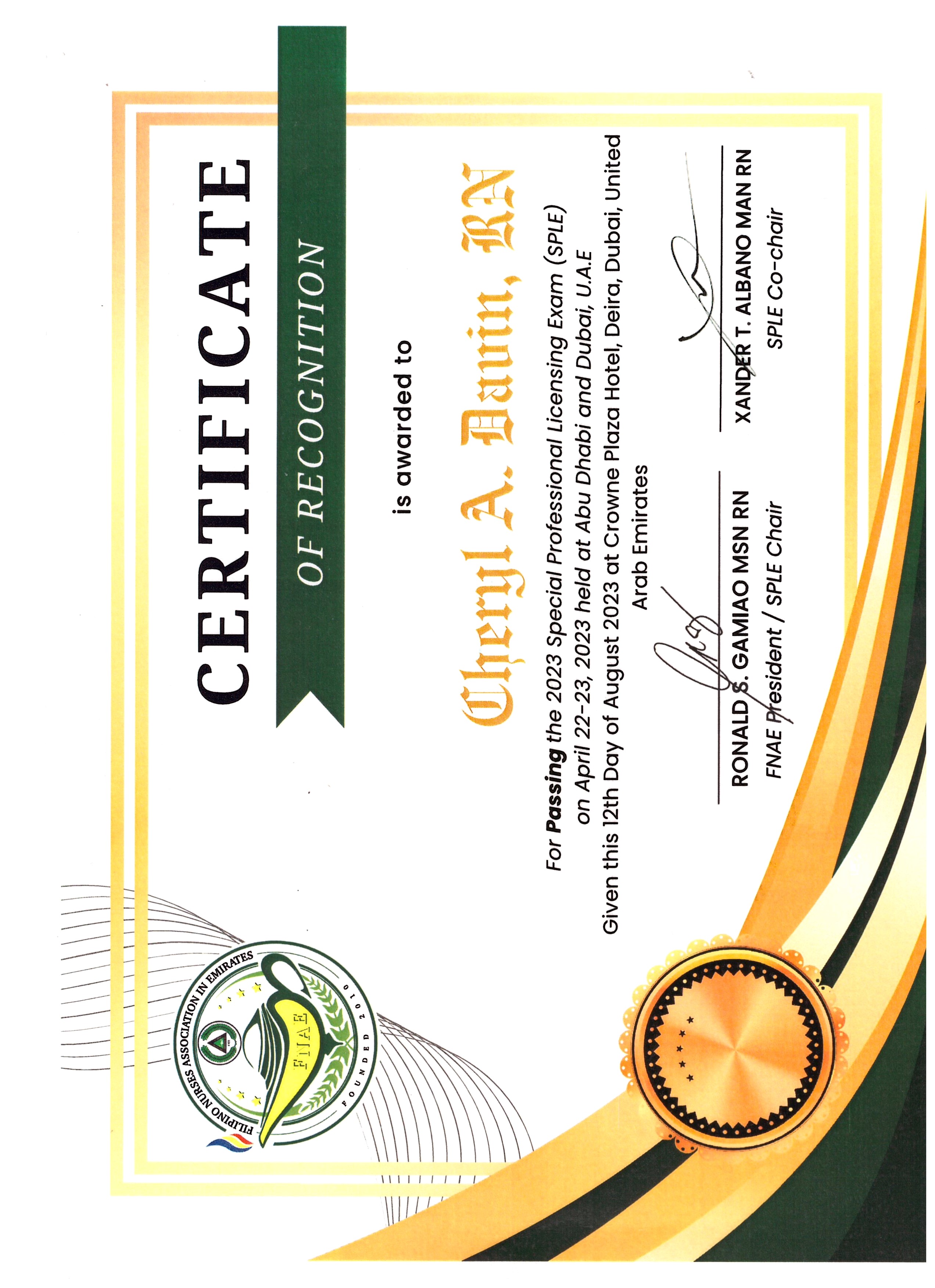 Certificate AS an RN