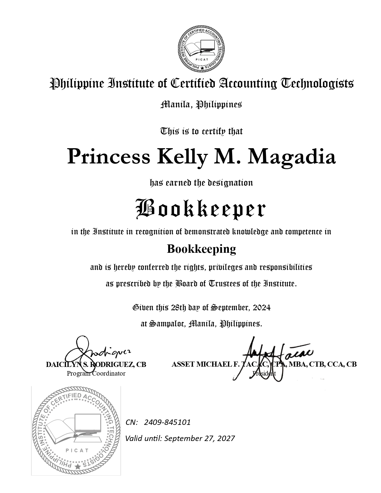 CERTIFIED BOOKKEEPER