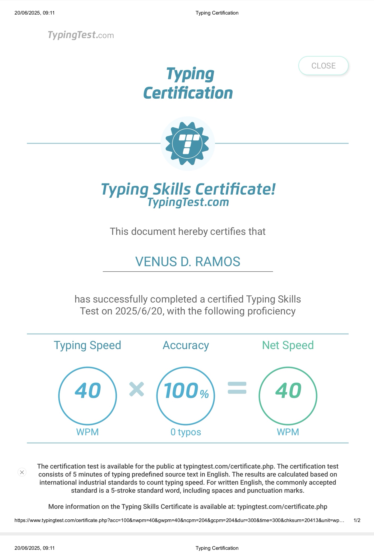 Typing Certification