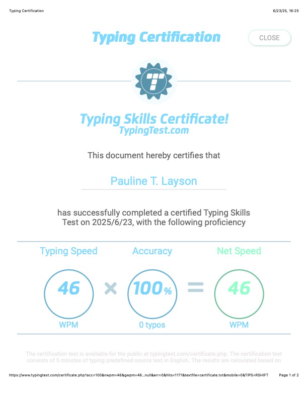 Typing Test Certificate