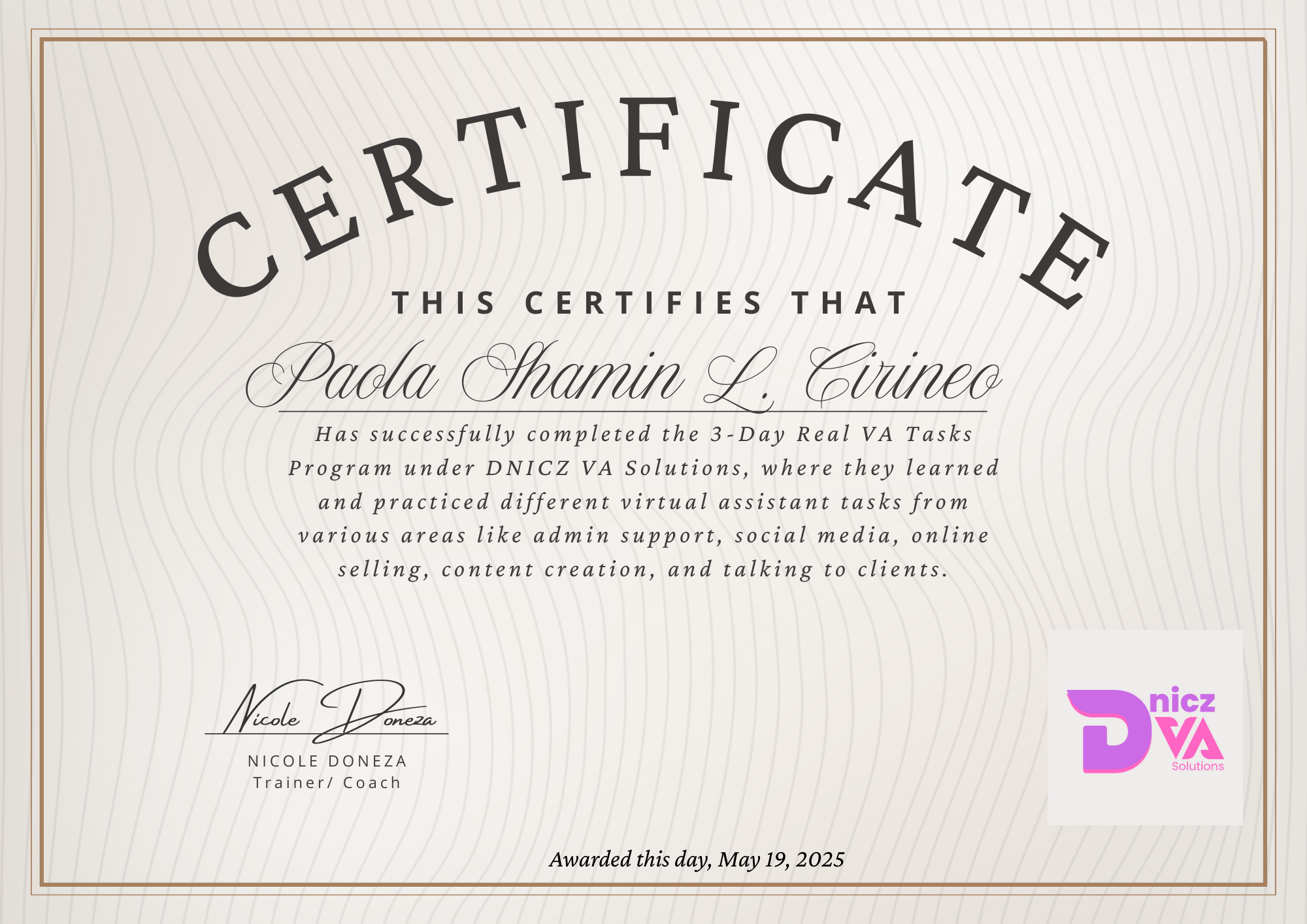 Real VA Tasks Training