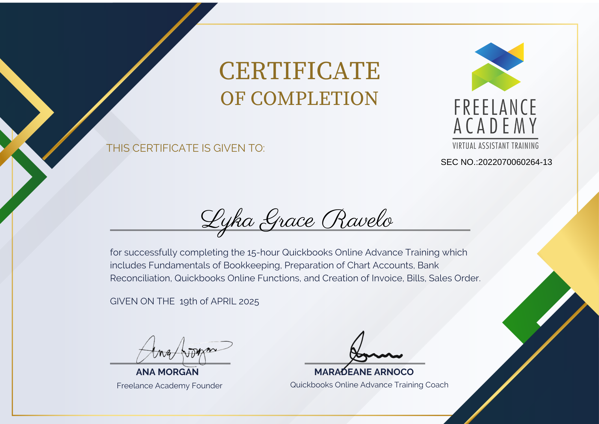 Certificate of Completion