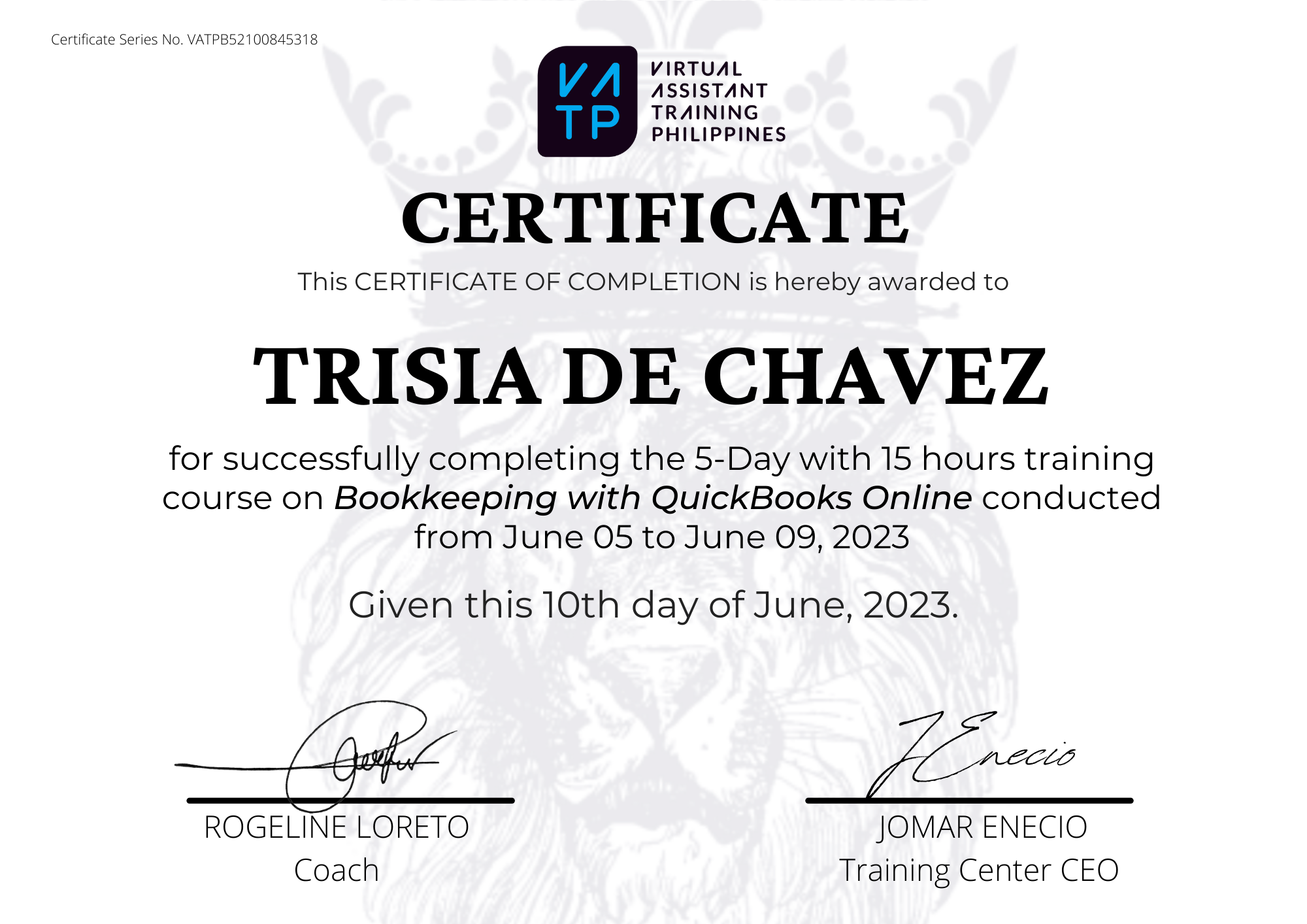 Certificate of Completion