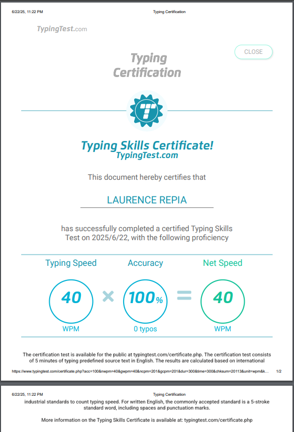 Typing Test Result