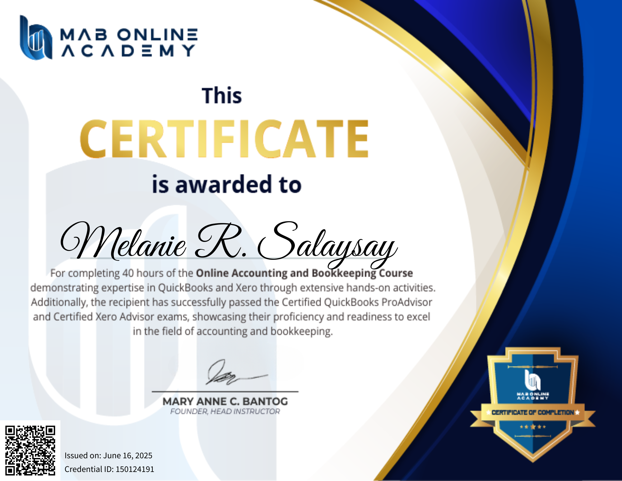 QUICKBOOKS OJT CERTIFICATE