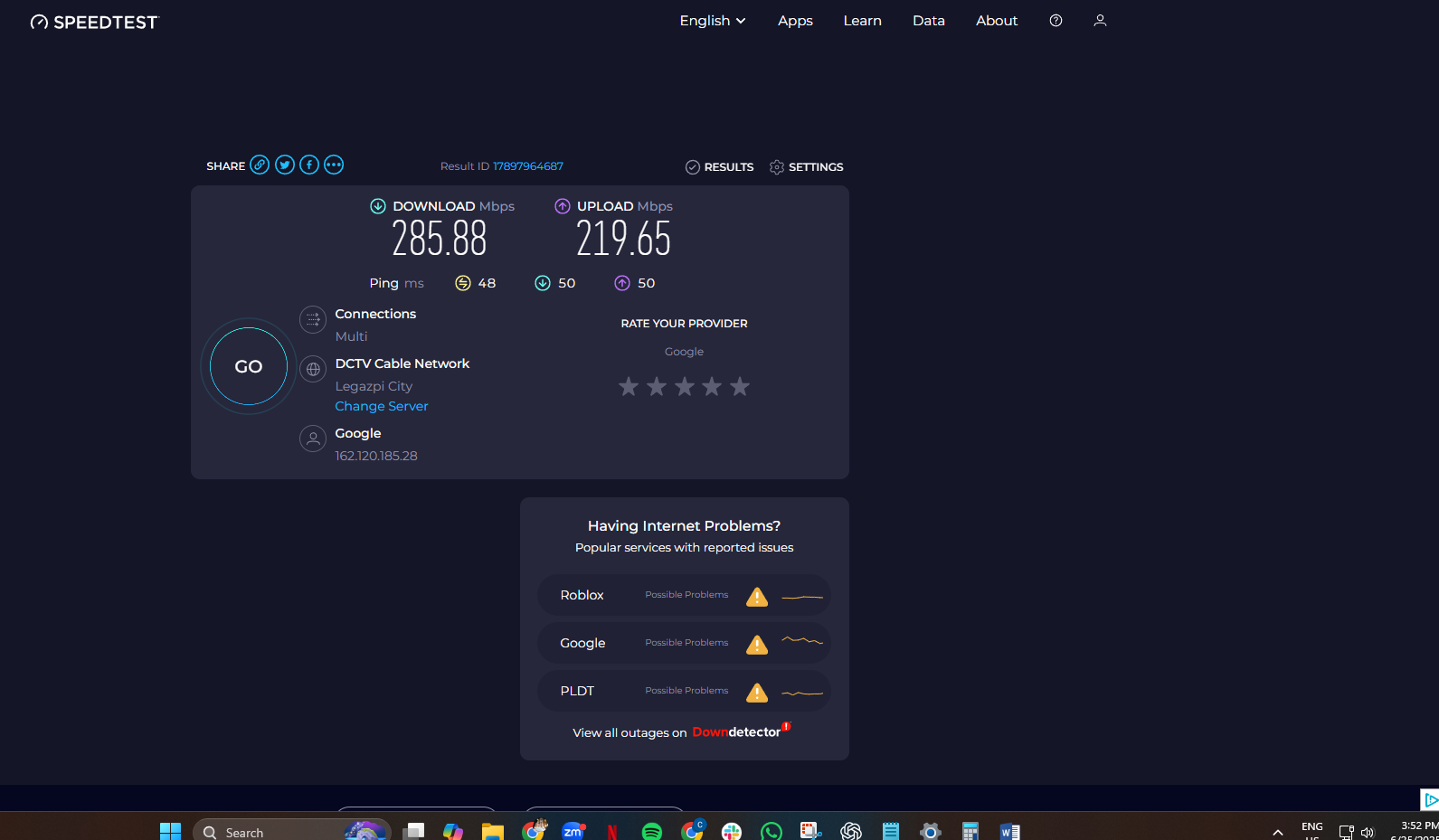 Speed Test Result
