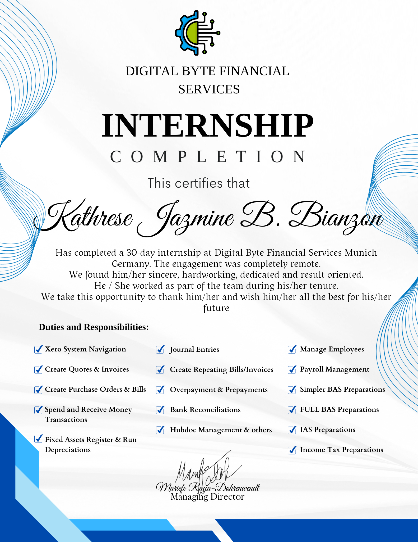 30-day internship at Digital Byte Financial Services