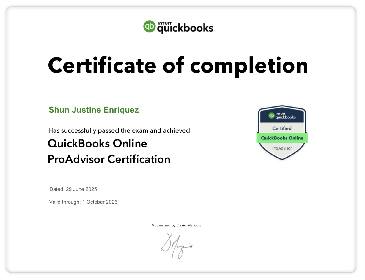 Quickbooks ProAdvisor Certificate