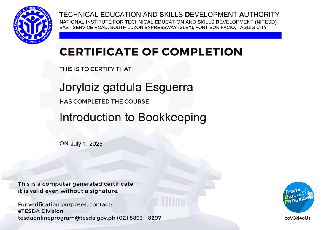tesda intro to bookkeeping
