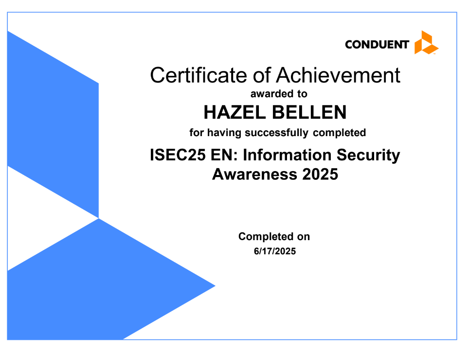Information Security Awareness 2025 Certificate