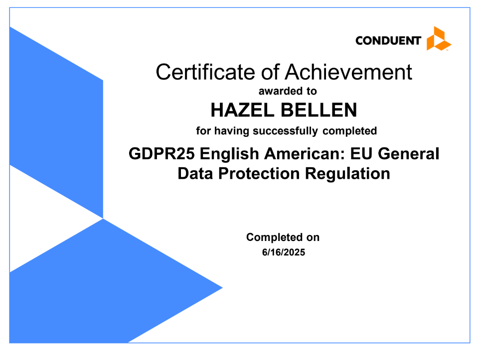 EU General Data Protection Regulation Certificate