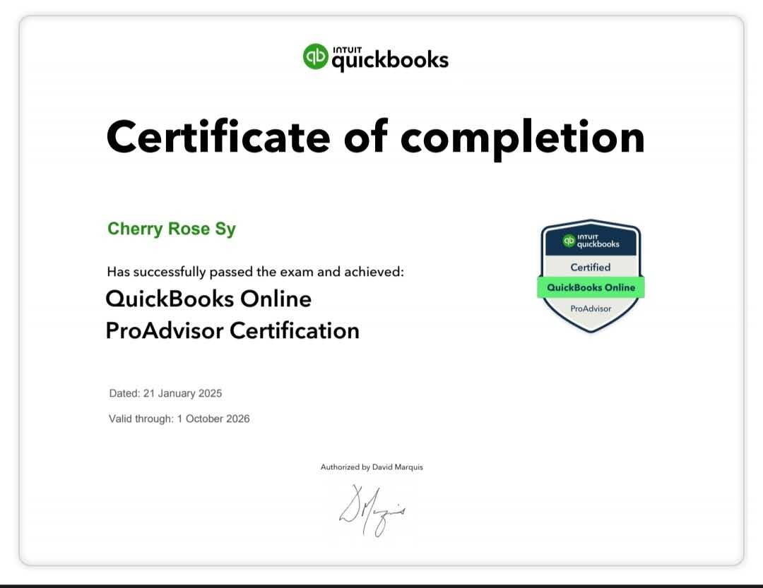 QUICK BOOKS CERTIFICATE