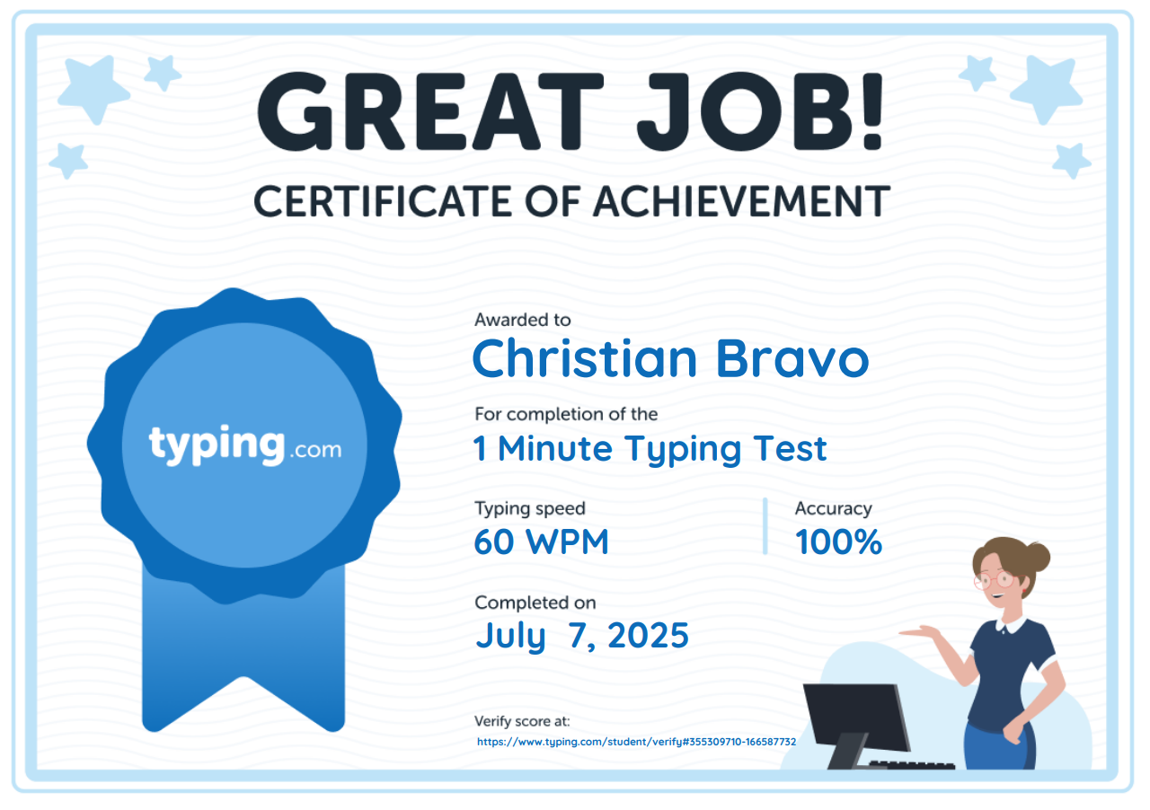 Typing Test Certificate
