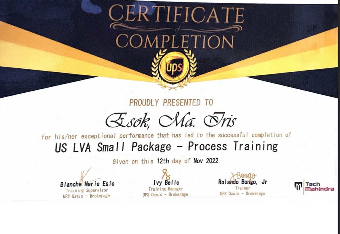 UPS LVA Cerificate