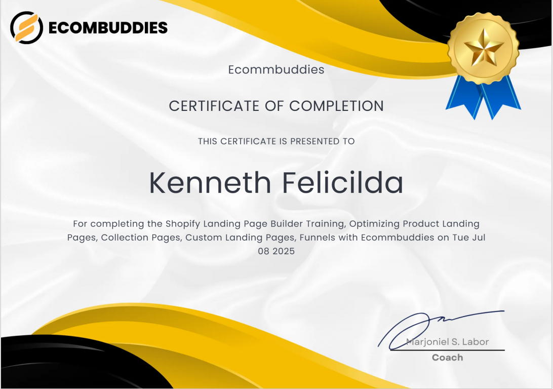 ECOMBUDDIES CERTIFICATE OF COMPLETION