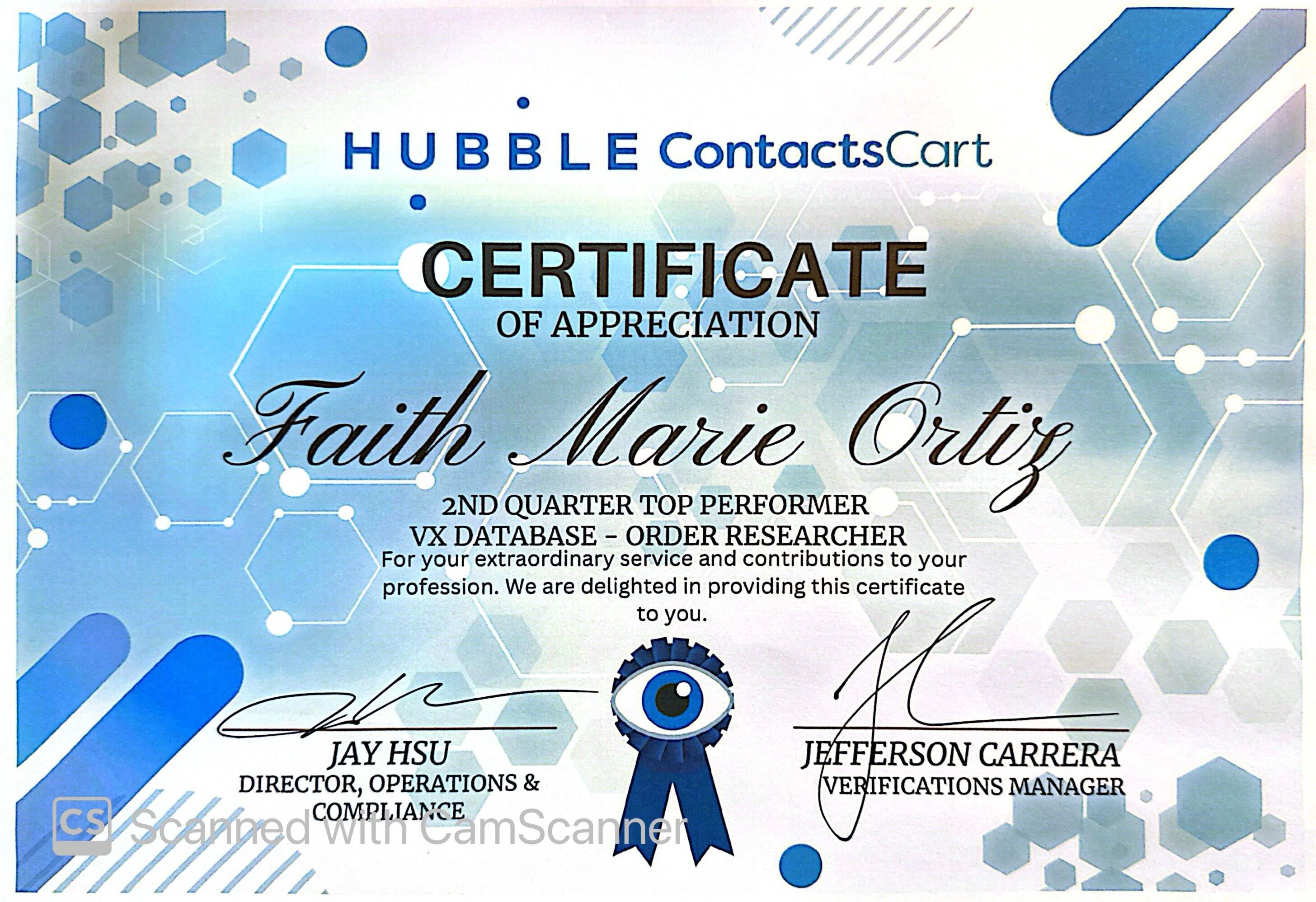 Certificate of Appreciation