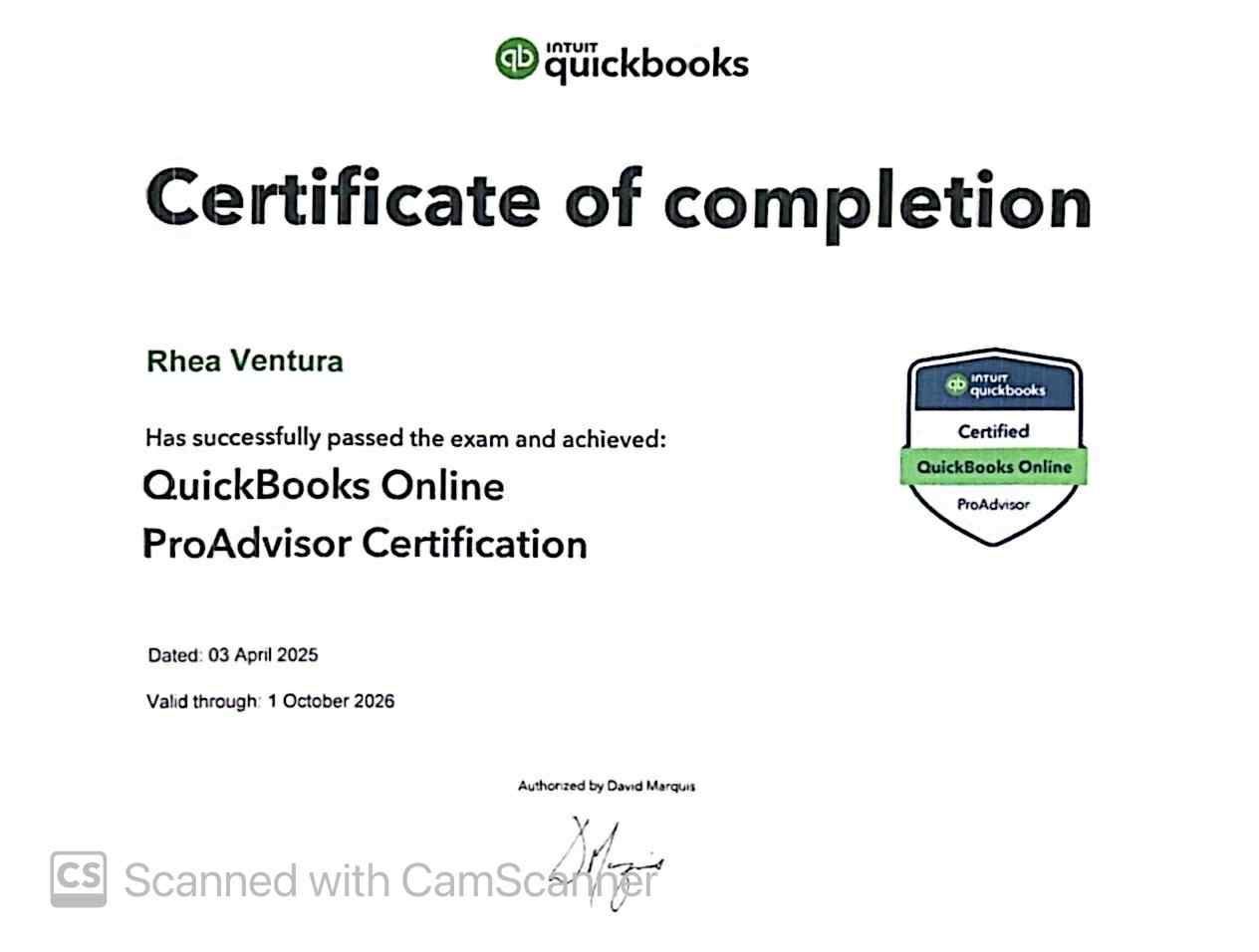 QuickBooks Online ProAdvisor Certificate