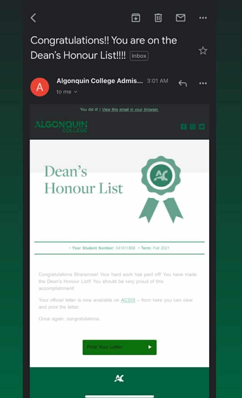 Dean's Honour List