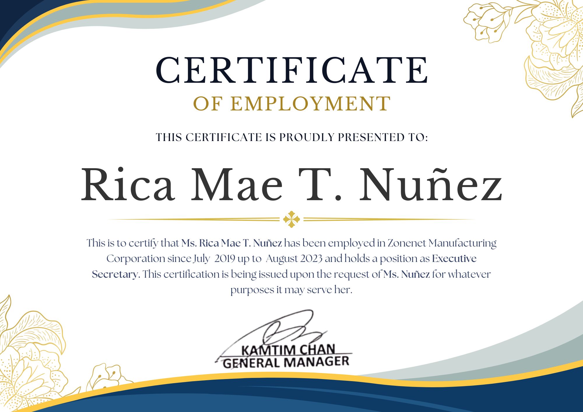 Certificate Of Employment