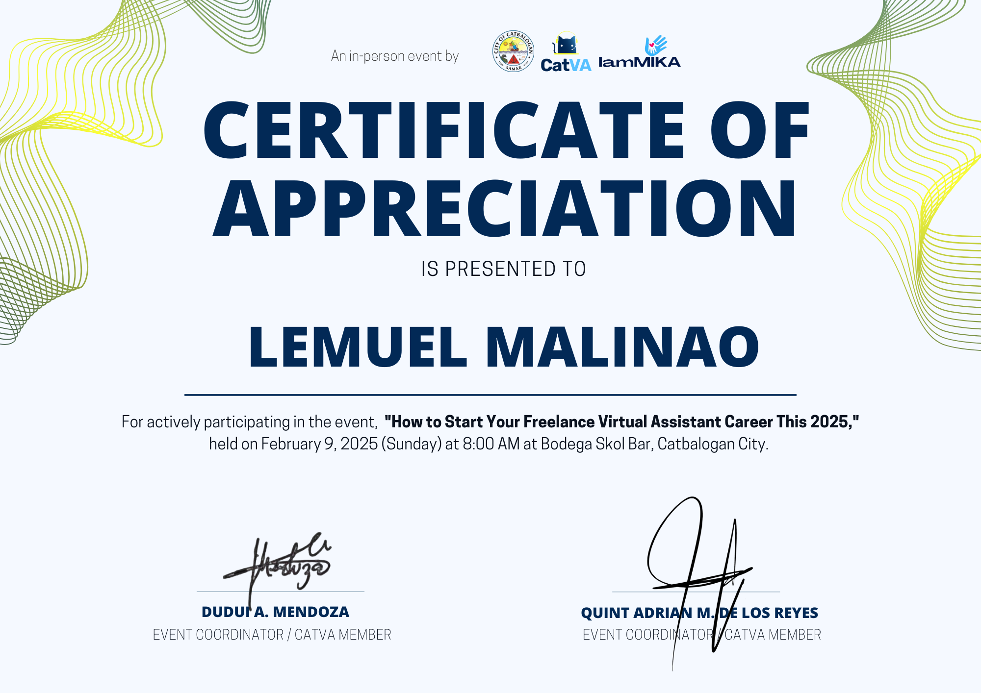 Certificate of Appreciation