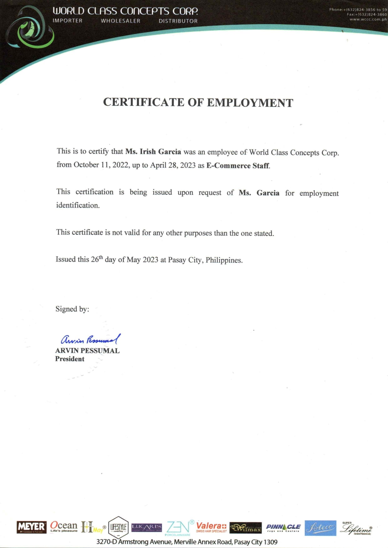 Certificate of Employment