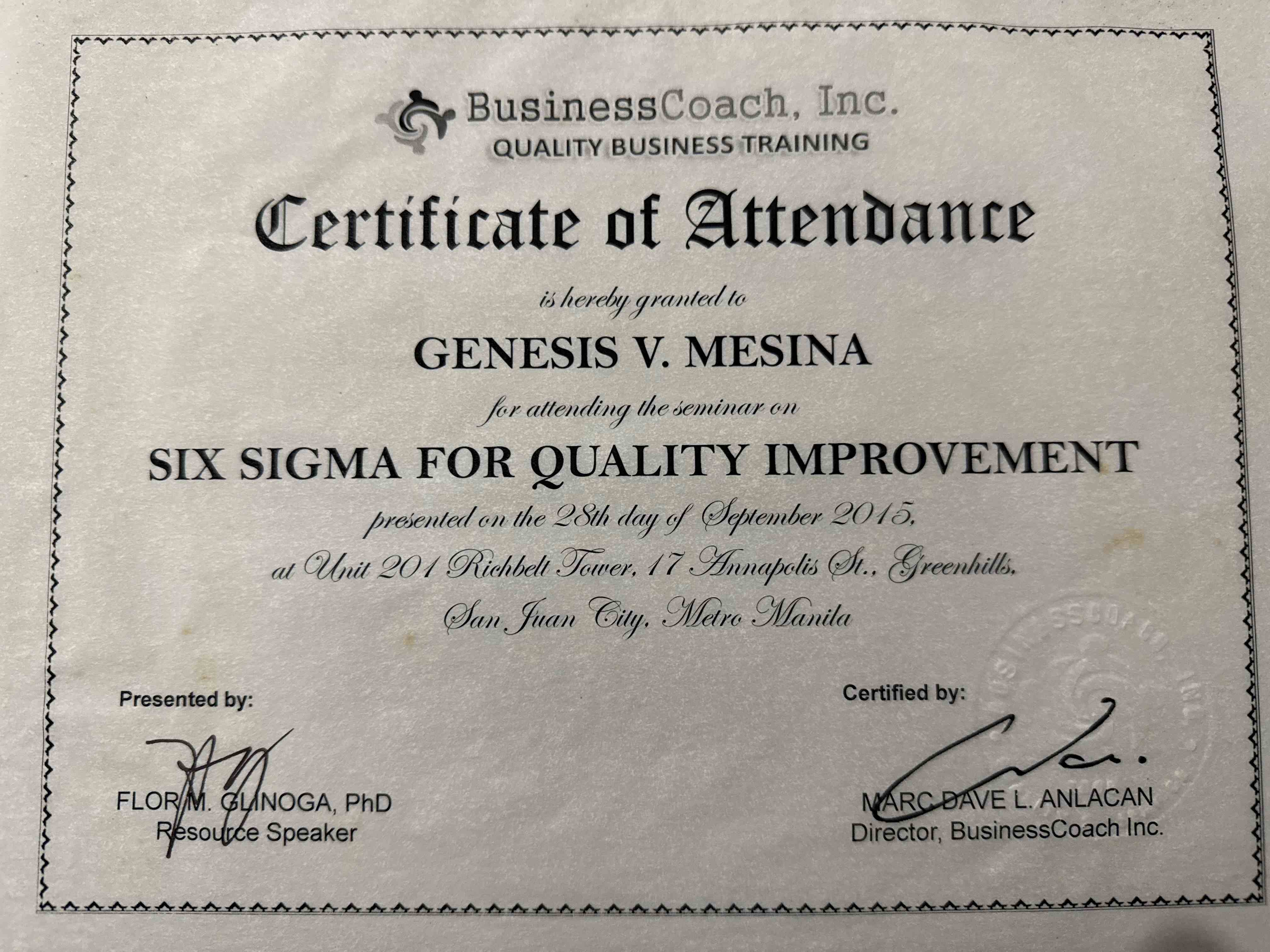 Six Sigma for Quality Improvement