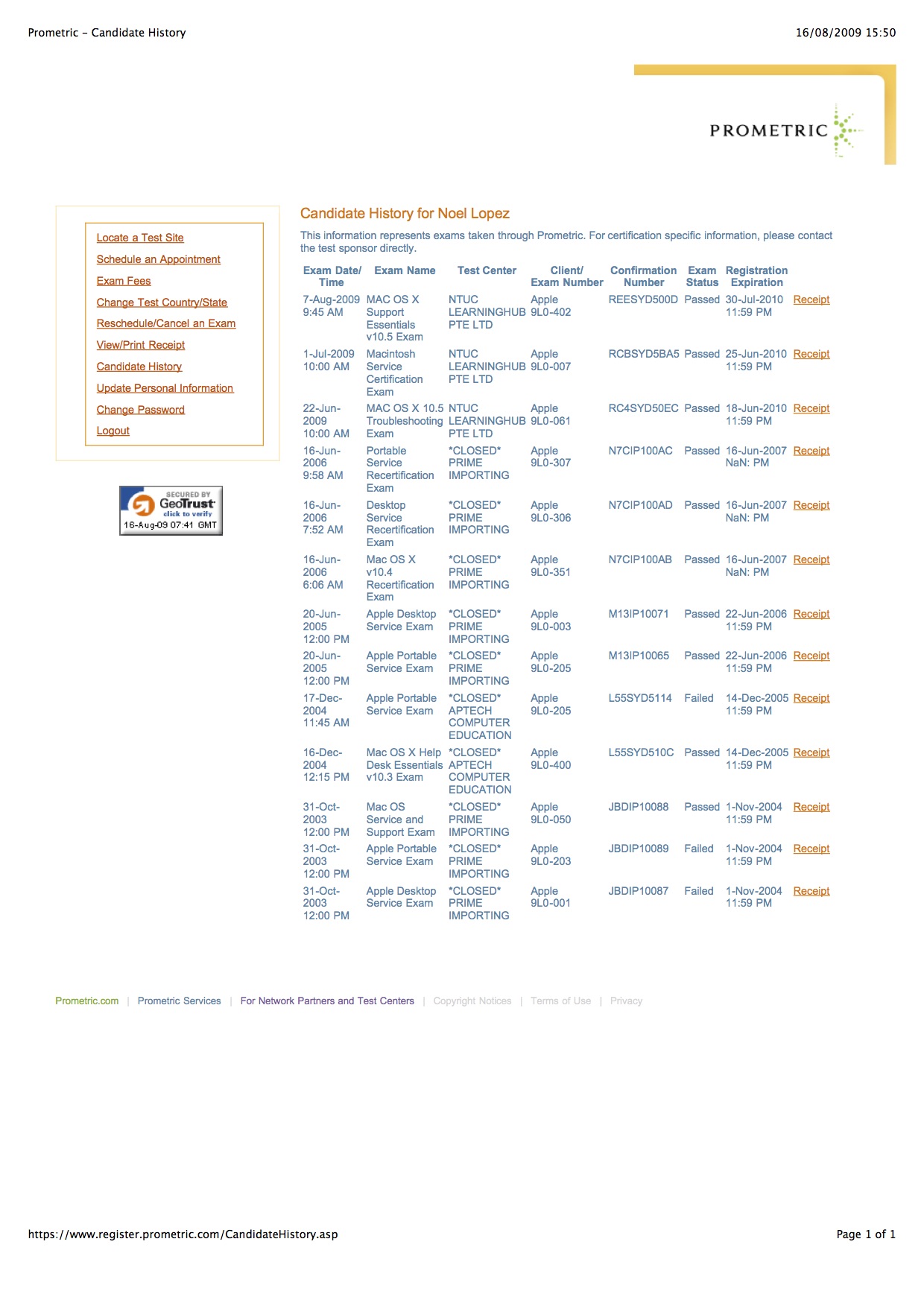 Apple Certification History