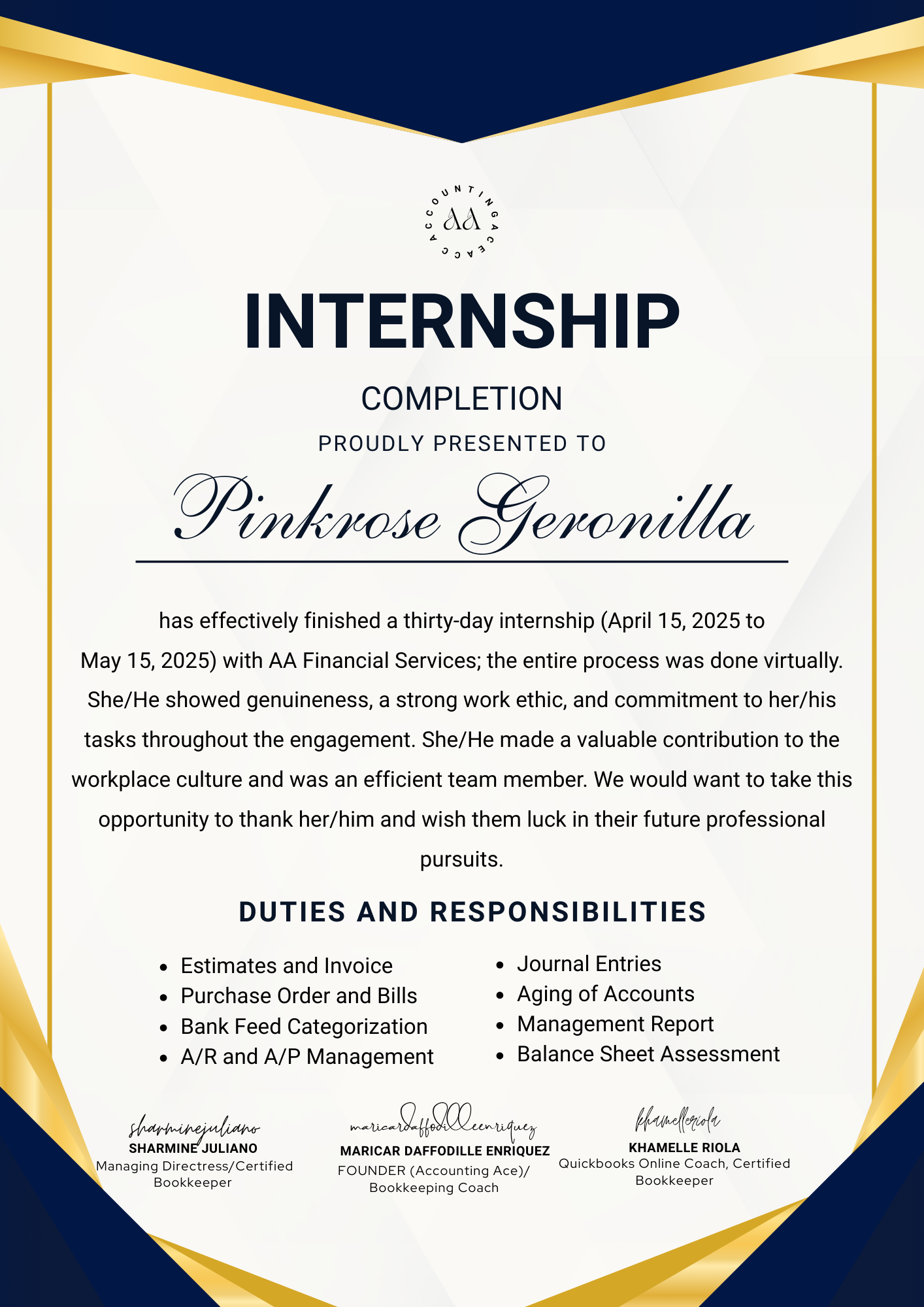 Certificate of Internship