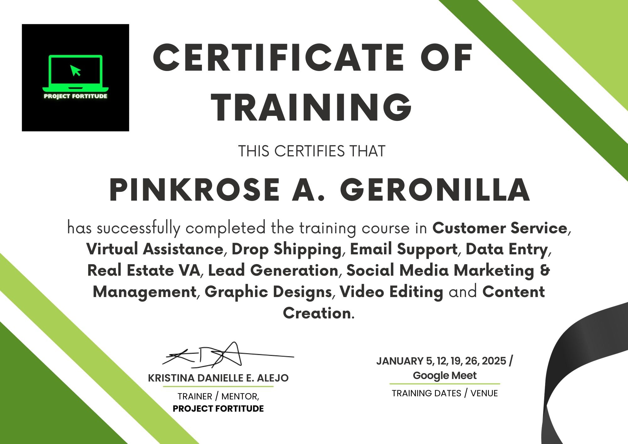 Certificate of Training