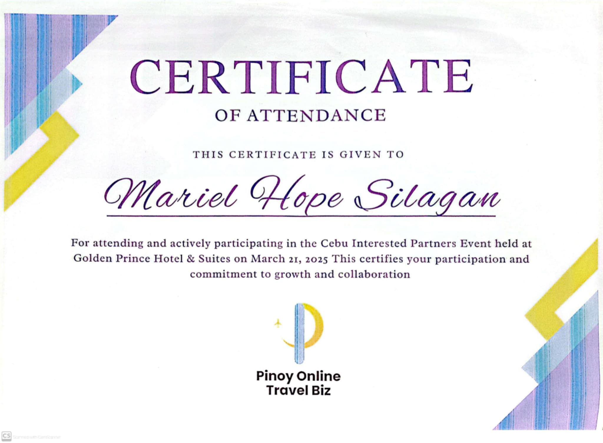Pinoy Online Travel Biz Certificate