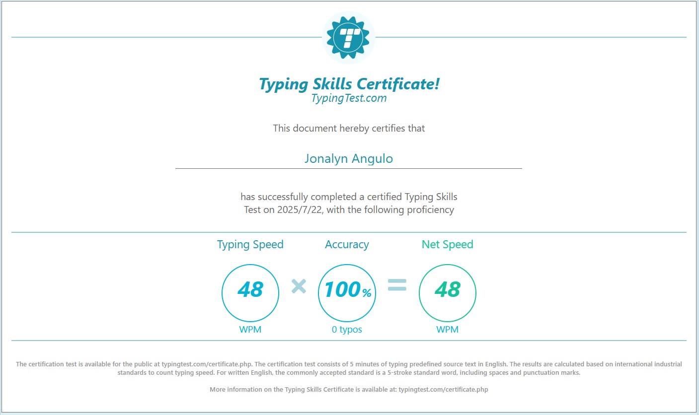 Typing Skills Certificate