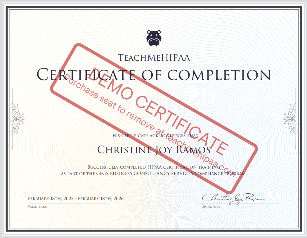 HIPAA Certficate