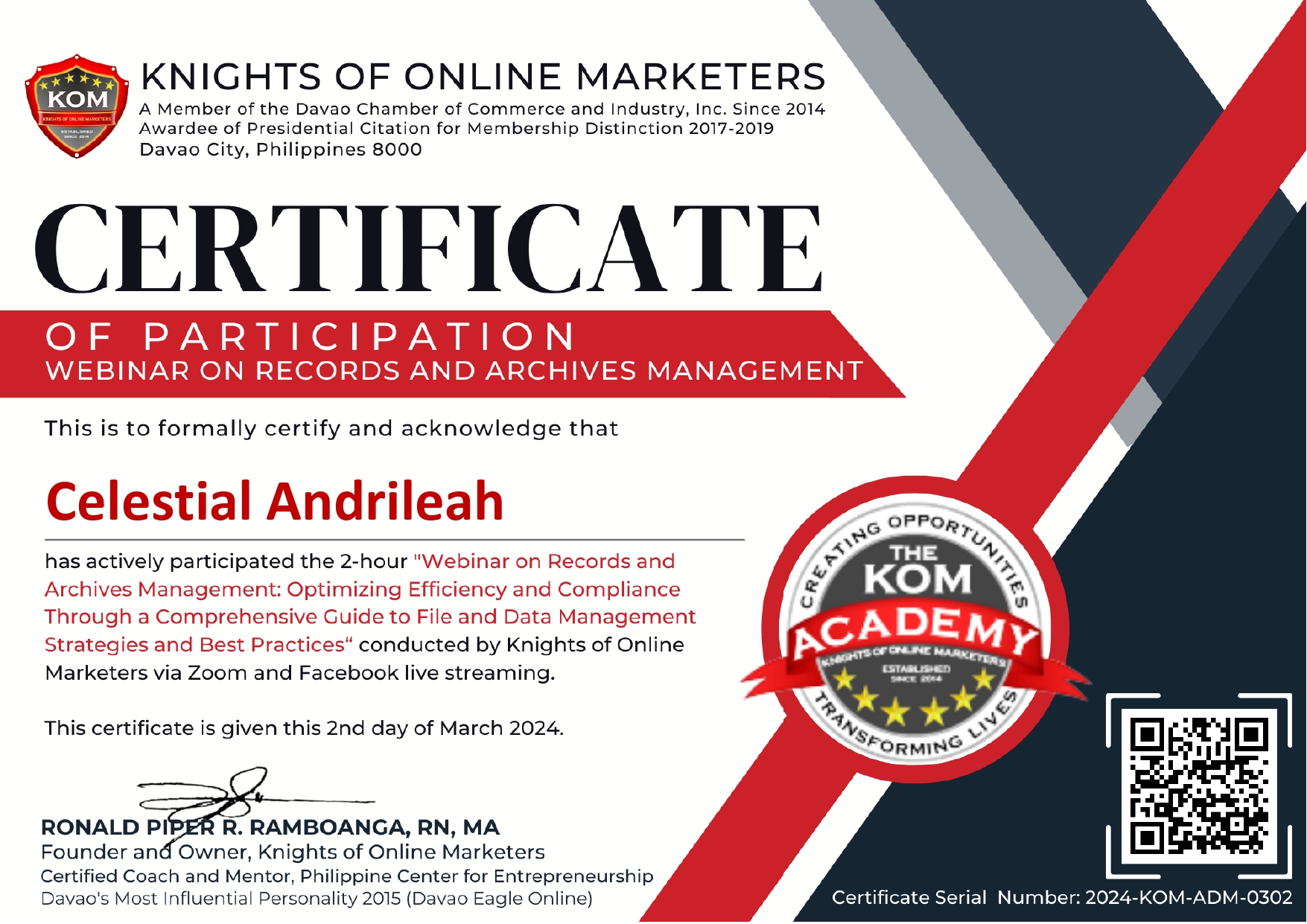 Webinar on Records and Archive Management