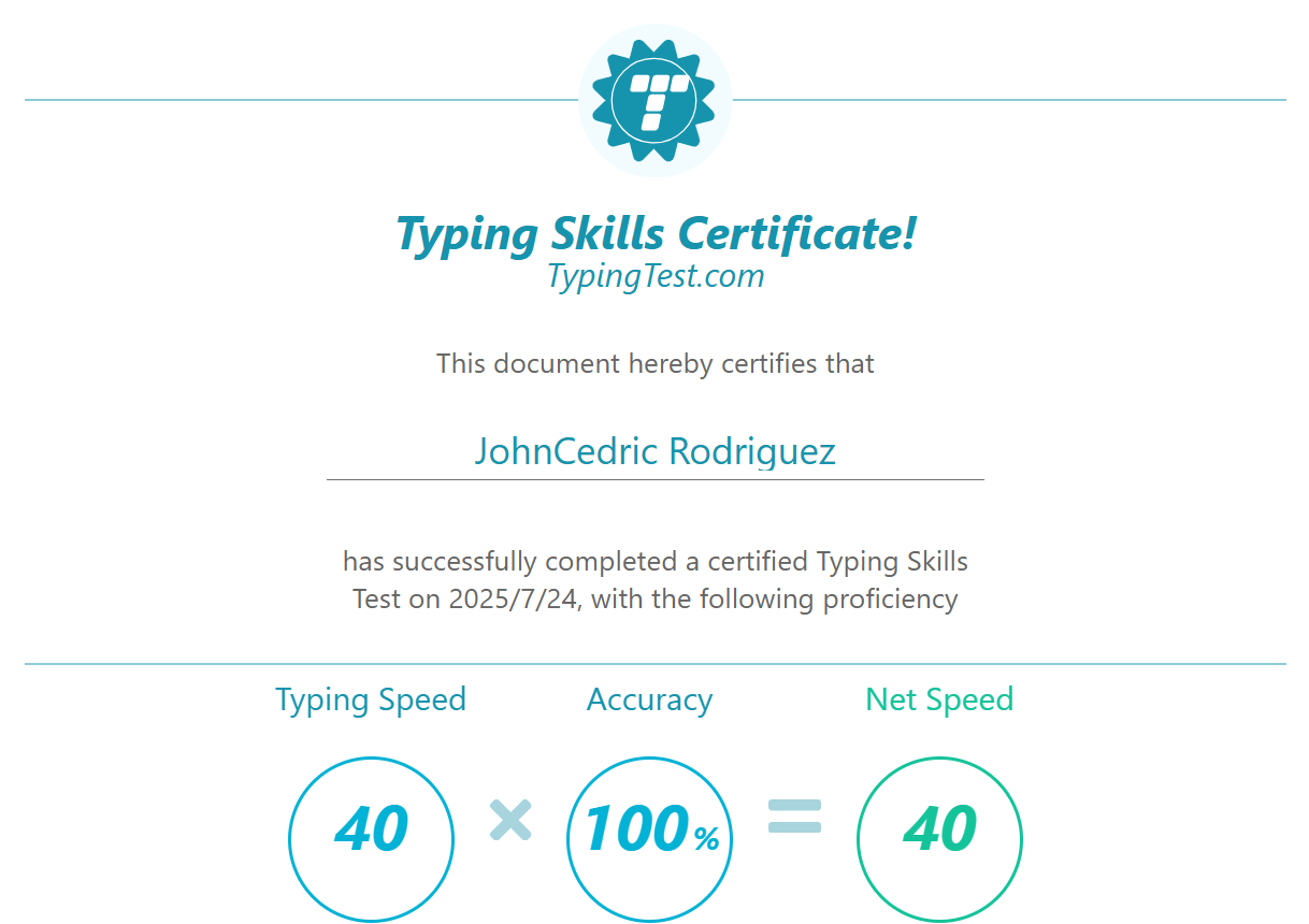 Typing Test Certificate
