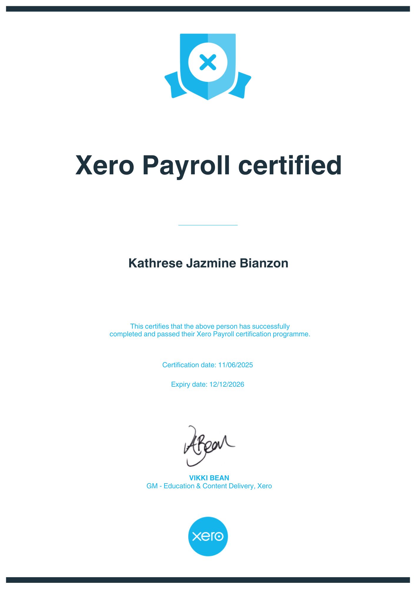 Xero Payroll Certificate