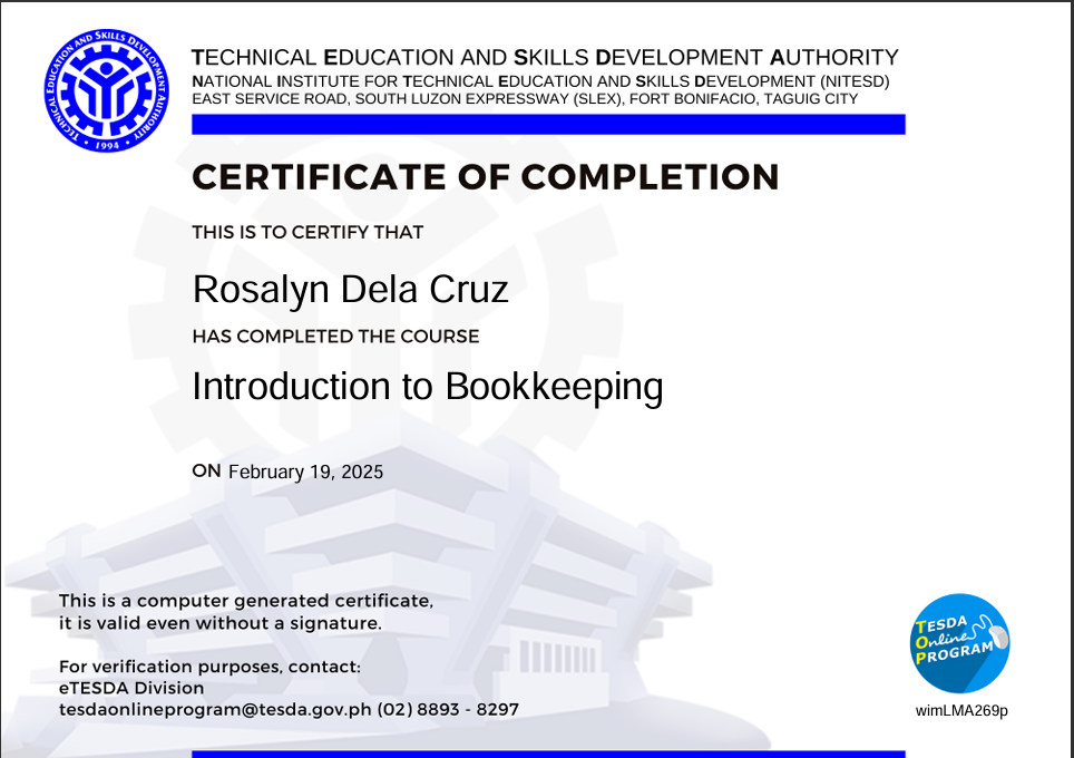 INTRODUCTION TO BOOKKEEPING - TESDA