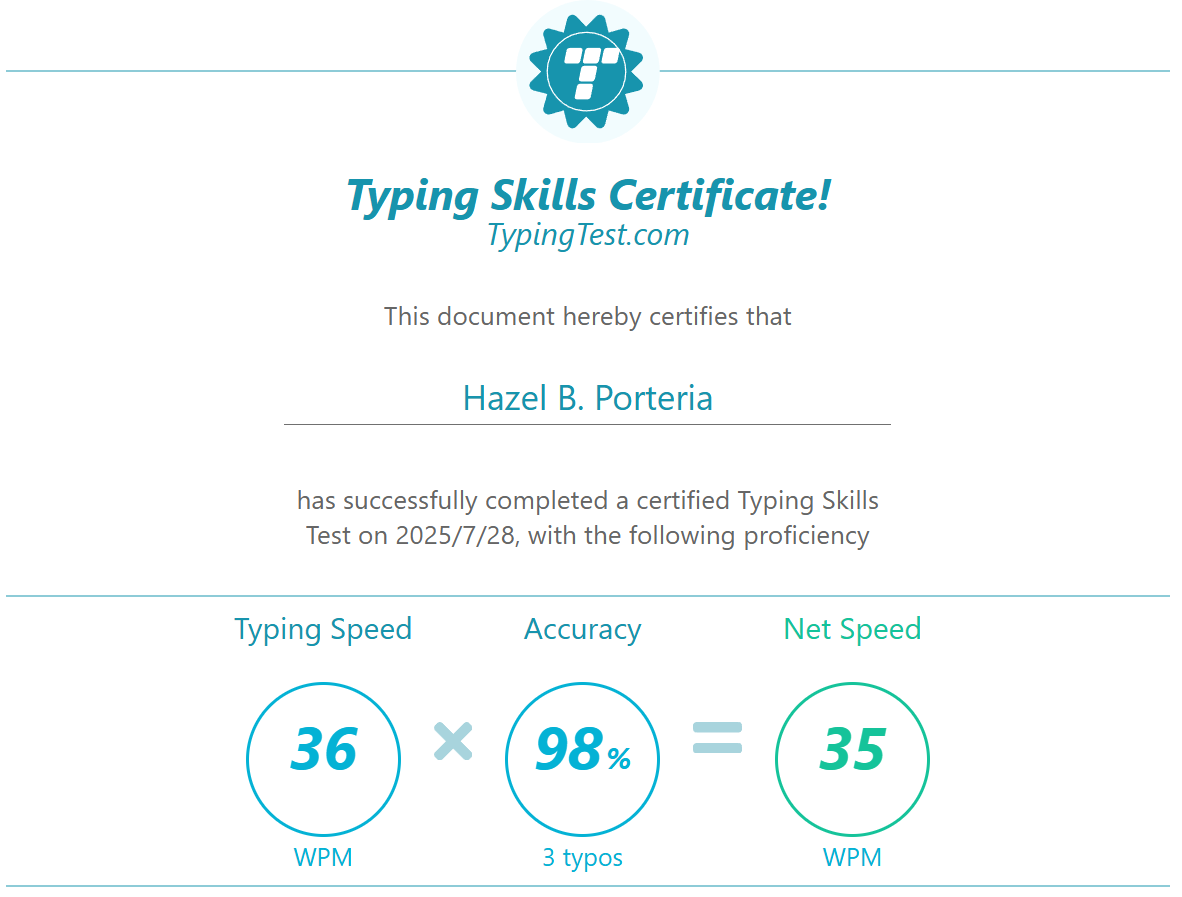 Typing Skills Certificate