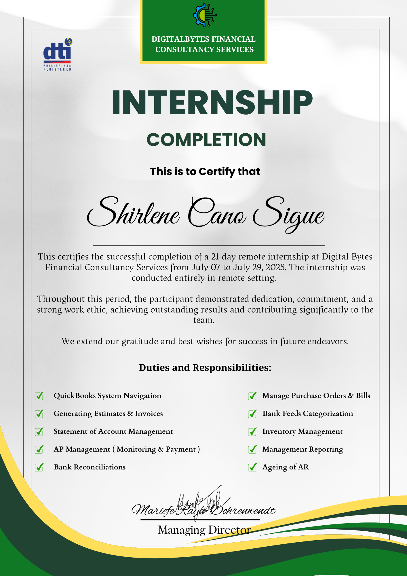 QuickBooks Internship Completion