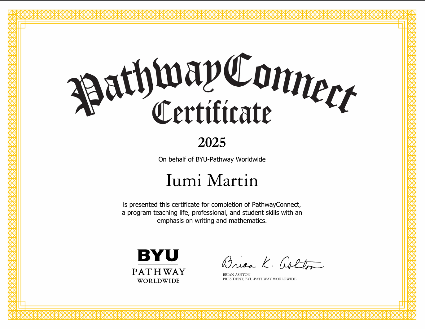 Brigham Young University-PathwayConnect Certificate
