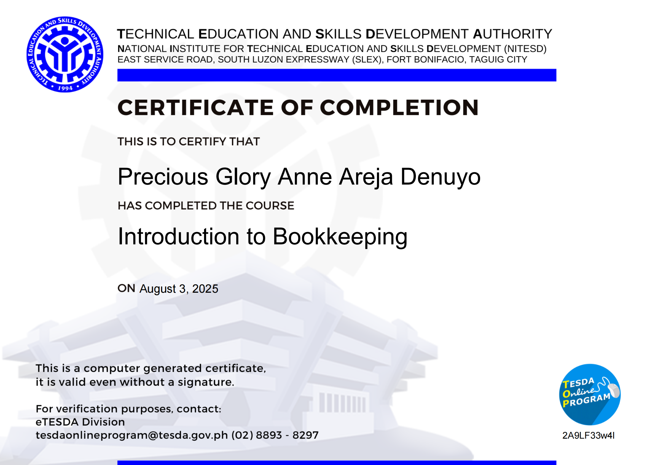 certificate of completion