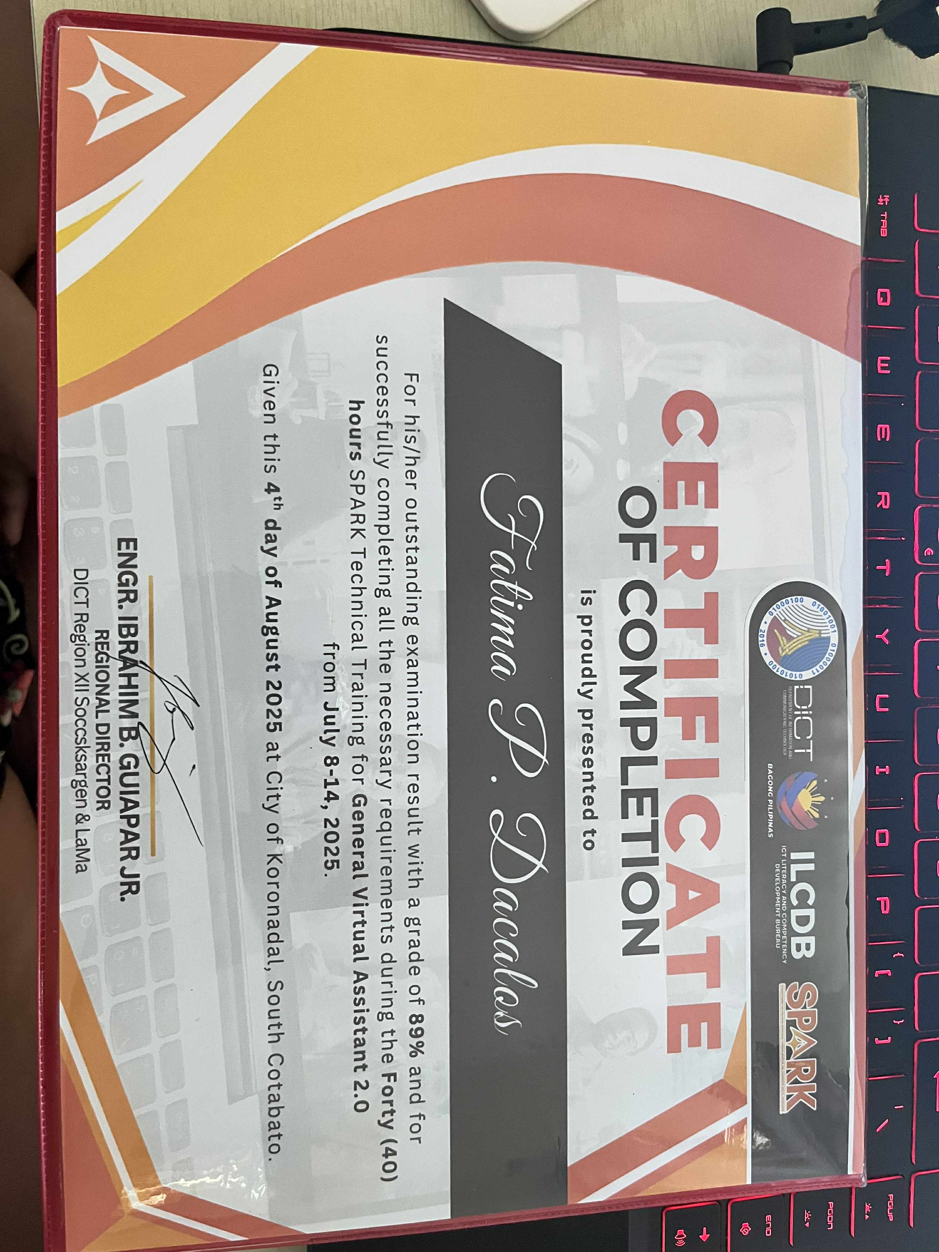 Certificate of Completion for General Virtual Assistant 2.0
