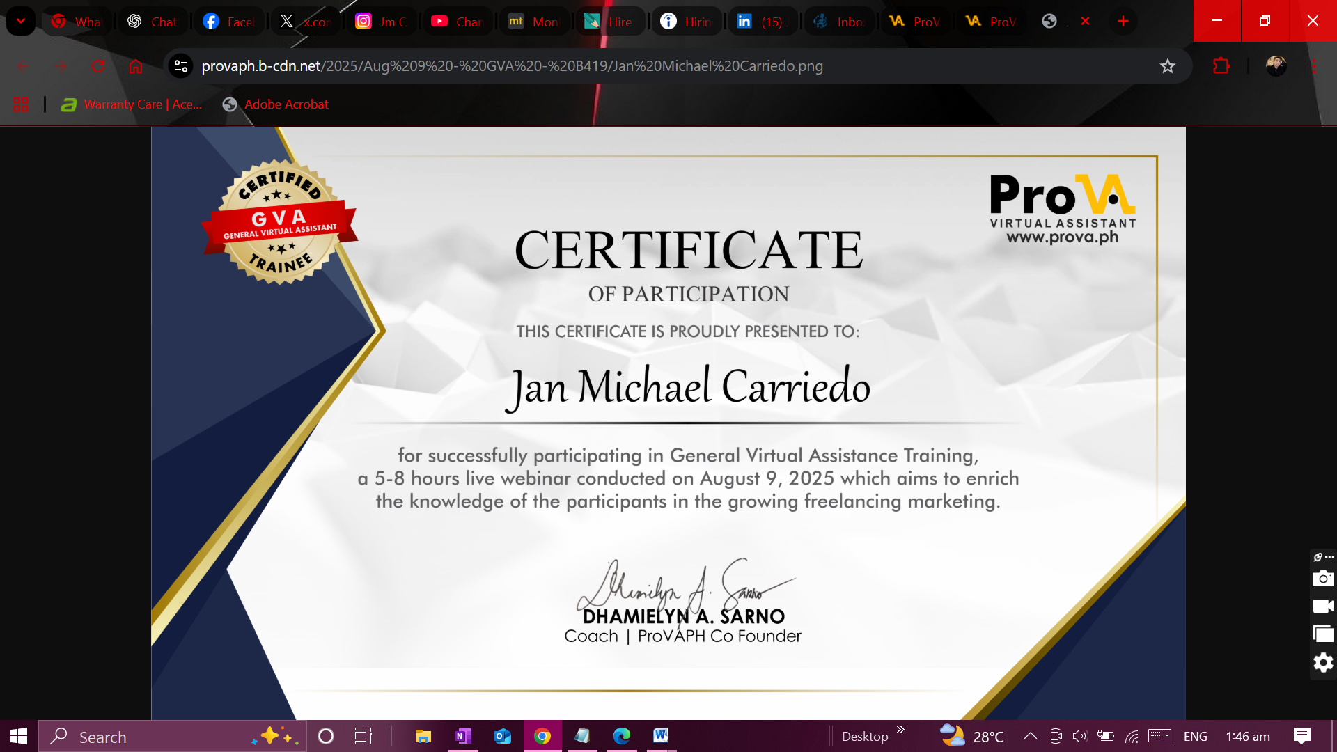 PROVA GVA CERTIFICATE