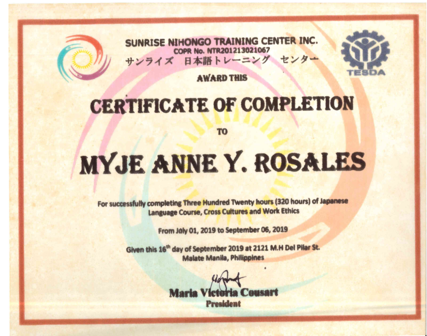 JAPANESE LANGUAGE CERTIFICATE