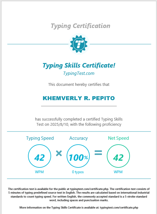 Typing Skill  Certificate