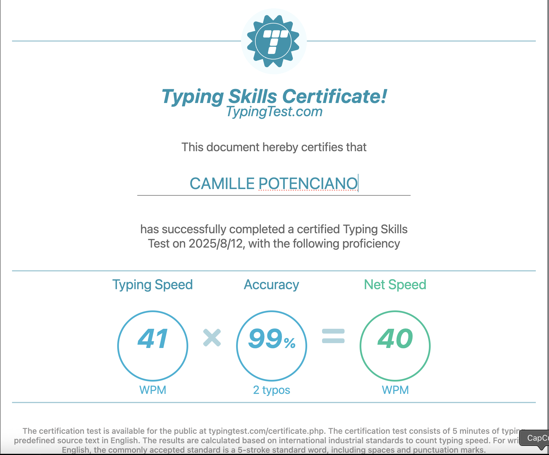 Typing Skills Certificate