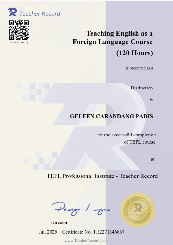 TEACHING ENGLISH AS A FOREIGN LANGUAGE COURSE (TEFL)
