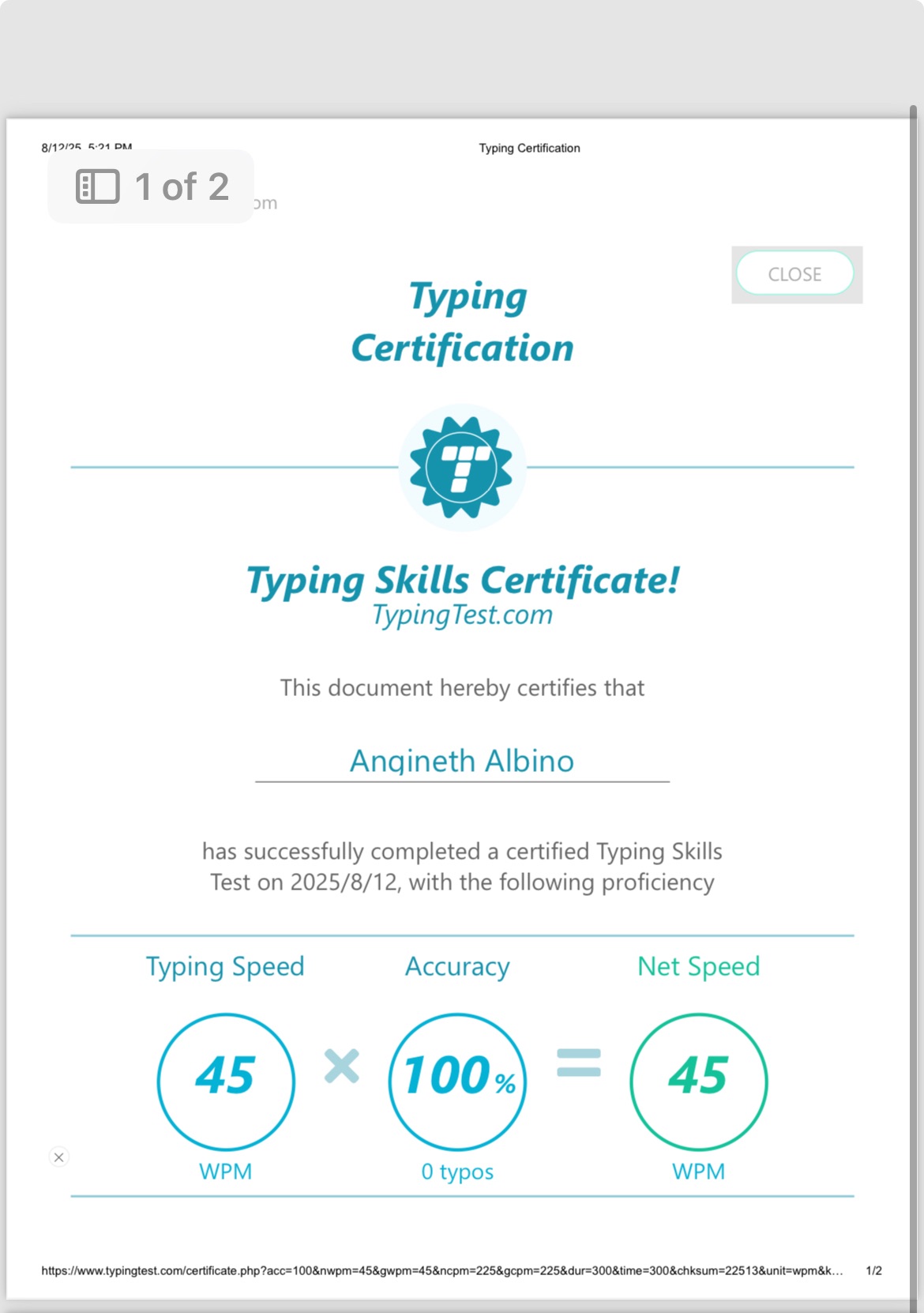 Typing Certification